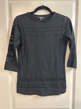 Diesel Black Mesh striped 3/4 Sleeve Knit Top